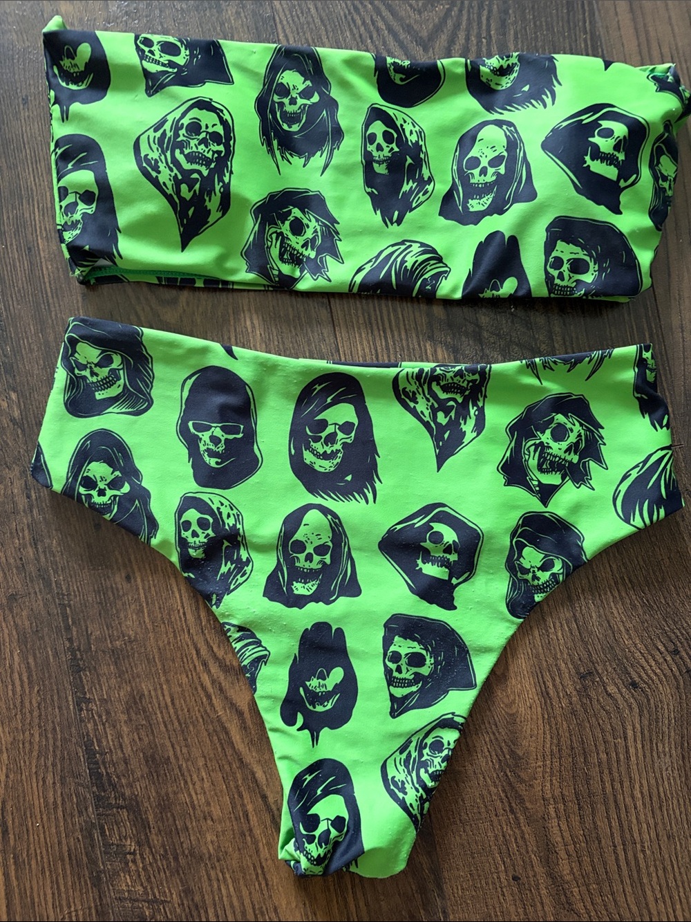 Broken Promises Cheeky Green Grim Reaper Skull Bikini High Waisted Bandeau S